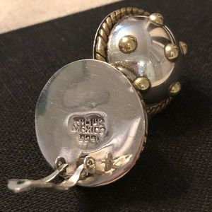 Chunky Sterling Silver and Brass Button Earrings